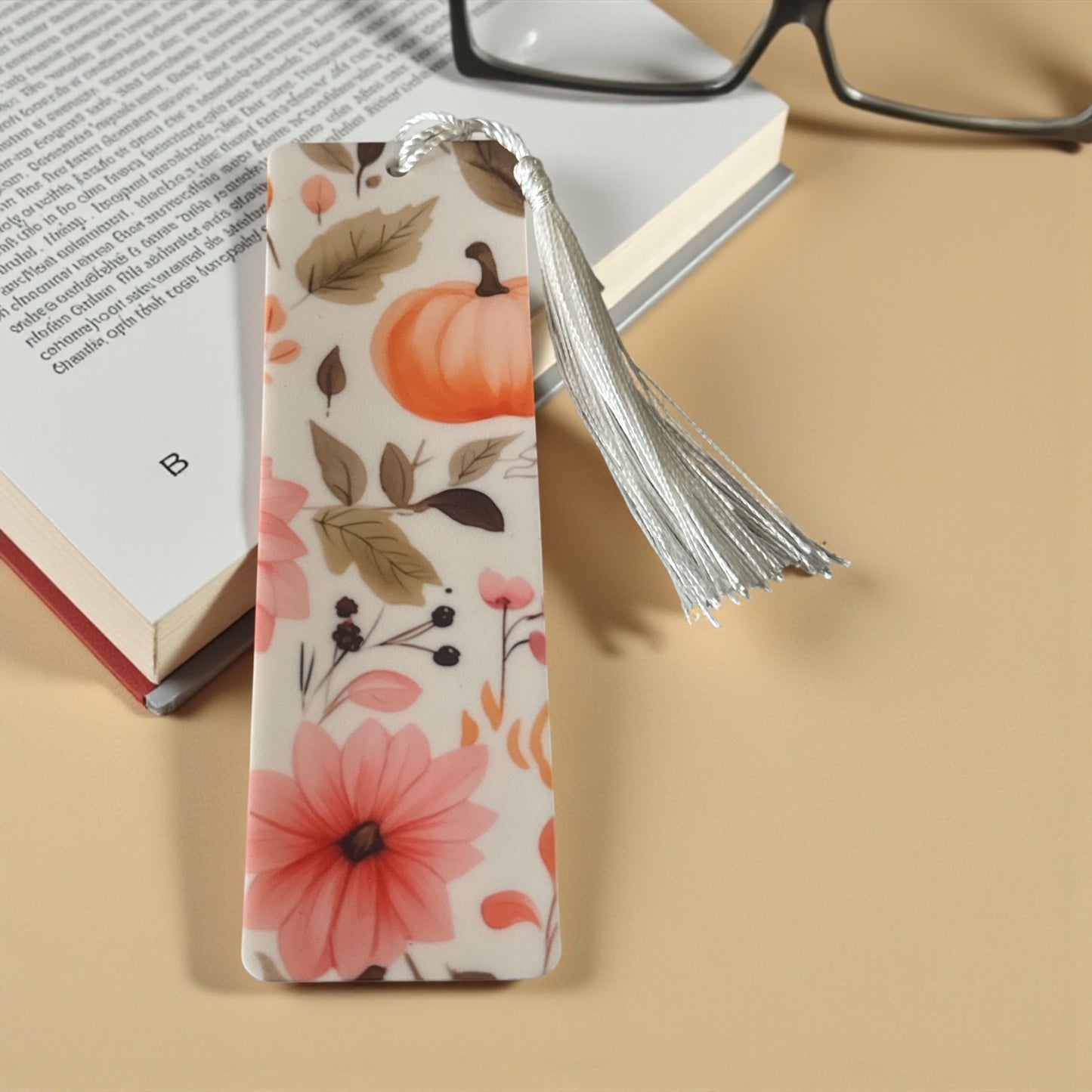 Floral pumpkin acrylic bookmark