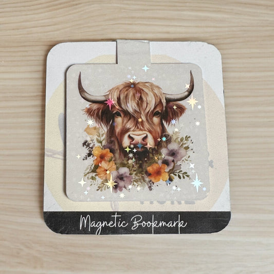 Highland cow holographic magnetic bookmark