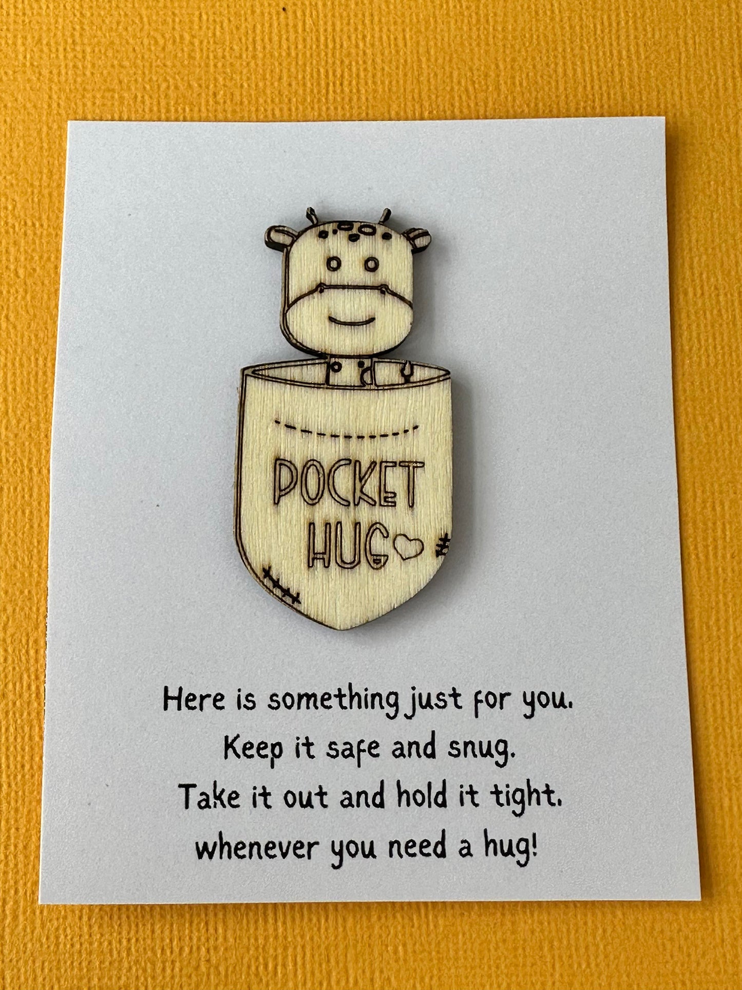 pocket hug, miss you, good luck, animal, charm, laser cut, scored wood, first day at school, giraffe